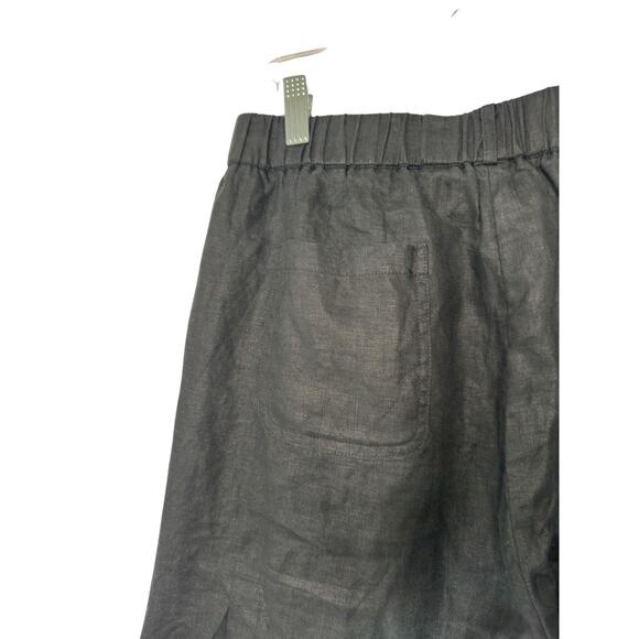 Quince Pants Black Pull On Stretch Waist Linen Relaxed Lagenlook Ankle Medium - Picture 4 of 12